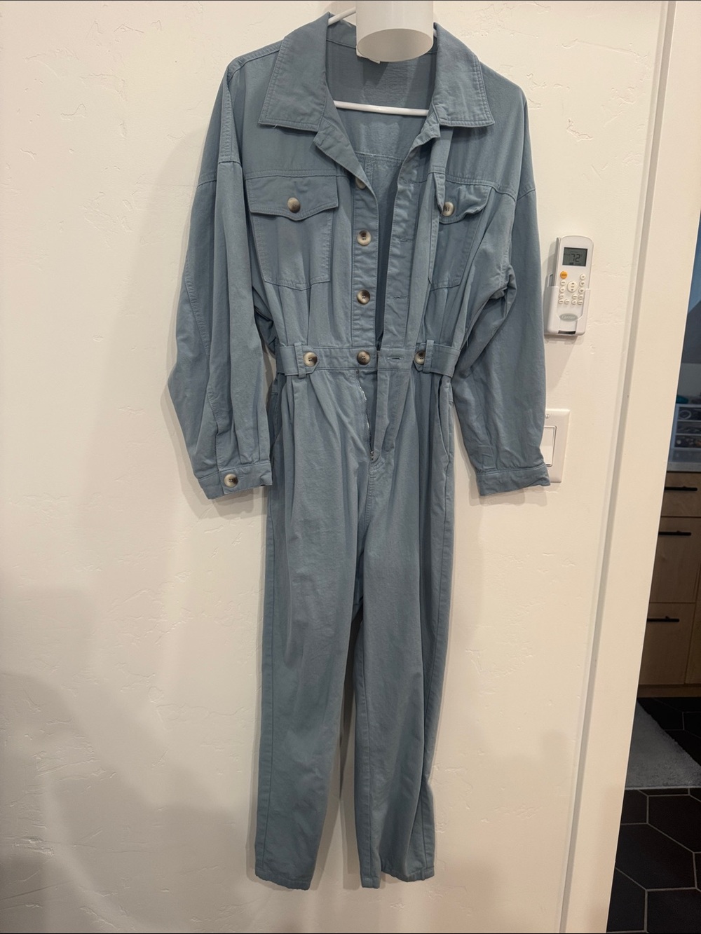Light Blue Utility Jumpsuit with Button-Front Detail
